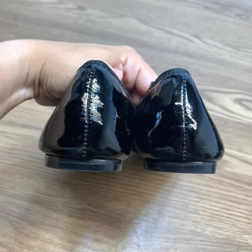 Juicy Couture ABBOTT‎ Black Patent Leather CRYSTAL JEWELED Flats Shoes 8.5 M
